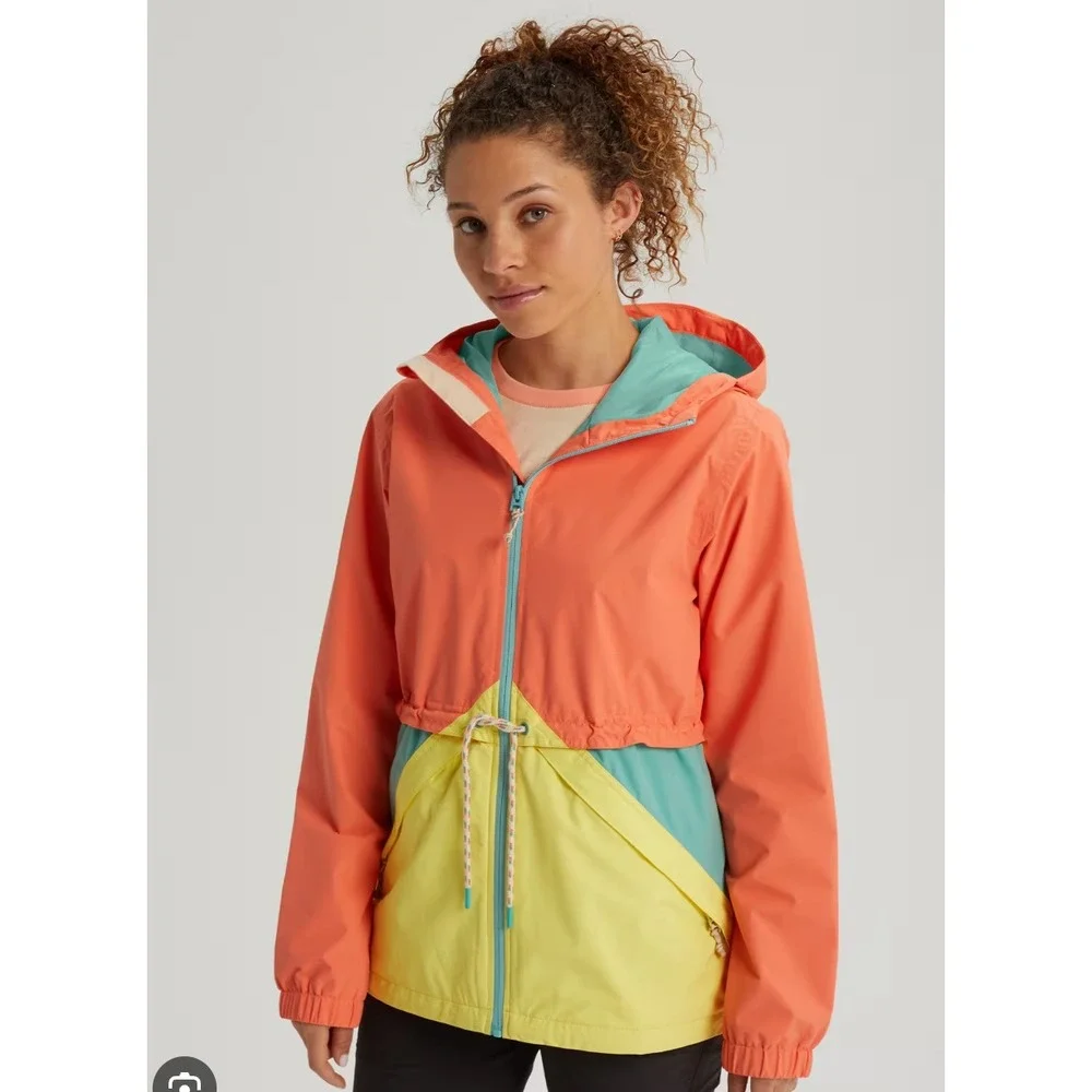 Burton Narraway Jacket Womens Small Colorblock Hooded Windbreaker Full Zip